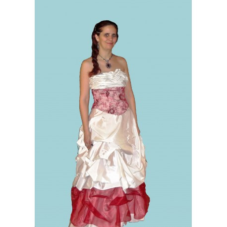 plesové šaty bílo růžovočervené
