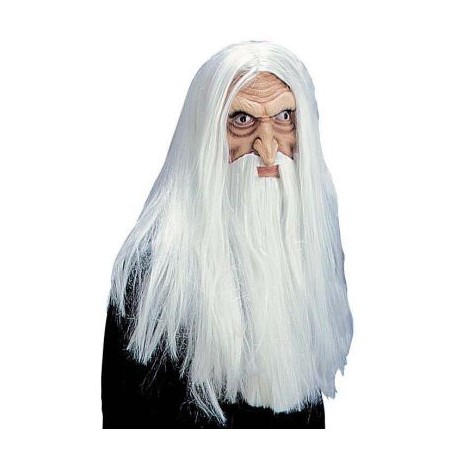gumová maska starce - dlouhé vlasy i vousy